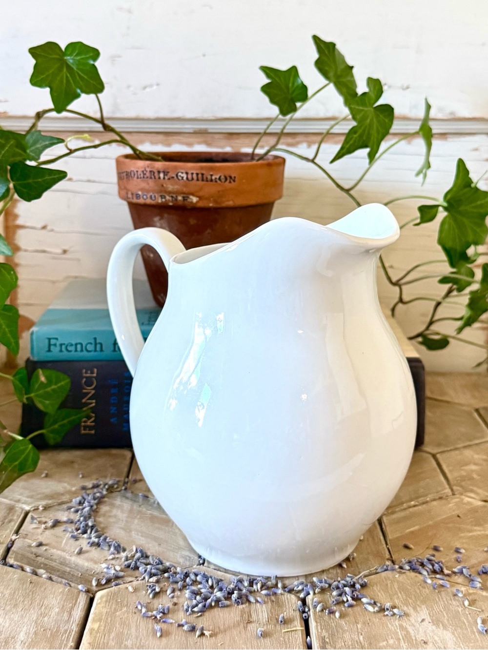 Vintage White Ironstone Chubby Chunky Pitcher,
6.5” - Picture 6 of 9